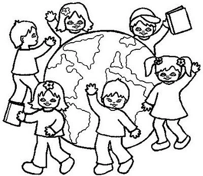 Children dancing with the earth coloring page